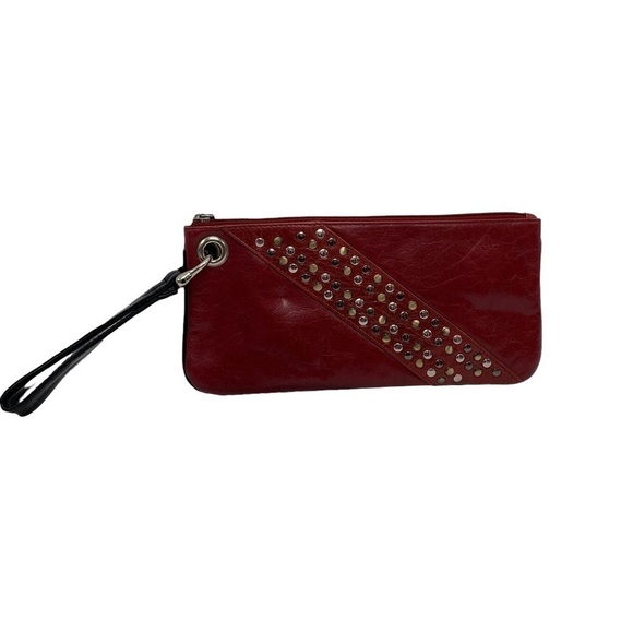 Sophia Visconti Dark Red Black Leather Studded Clutch Wristlet - Picture 1 of 8
